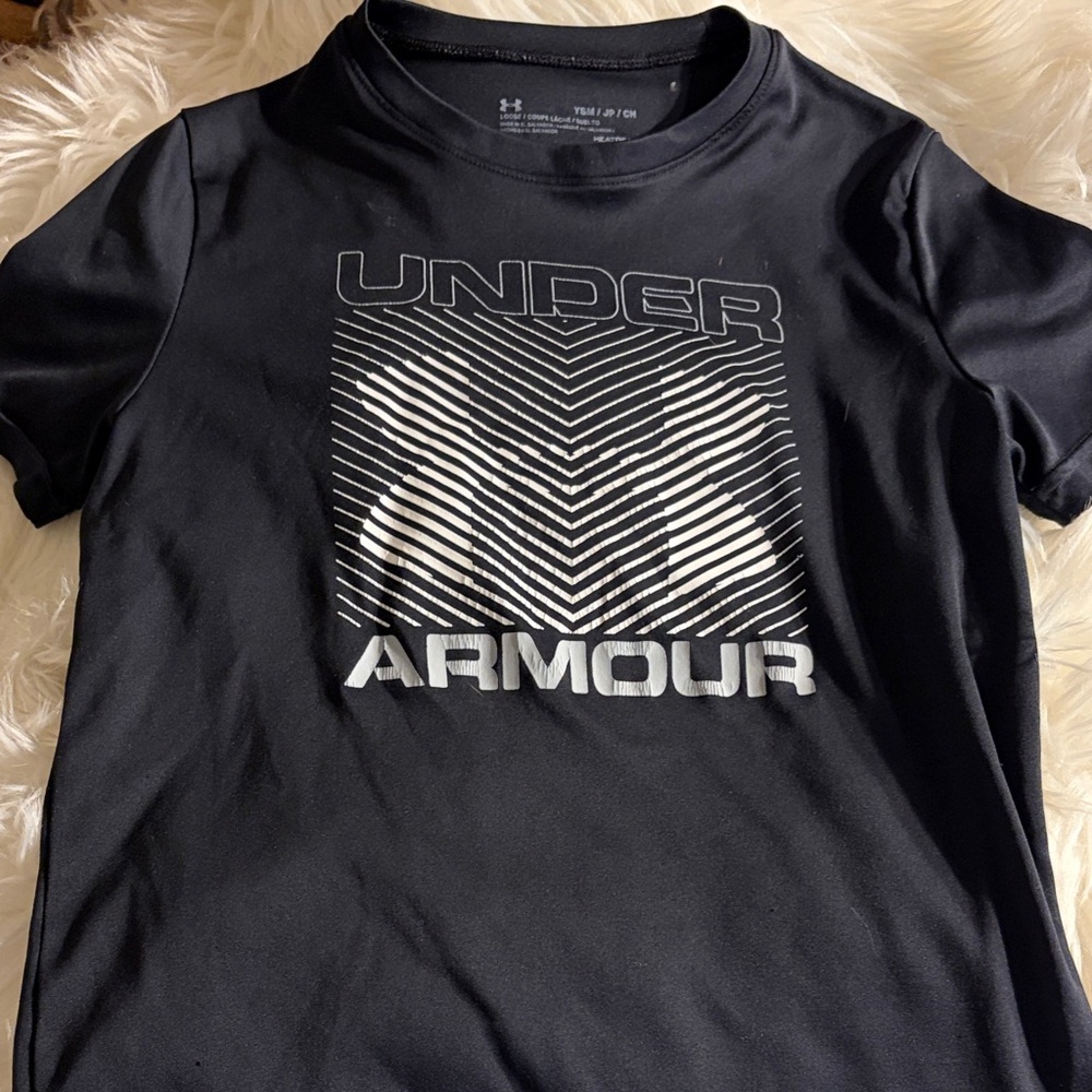 Under Armour Black and White Striped Logo Tee